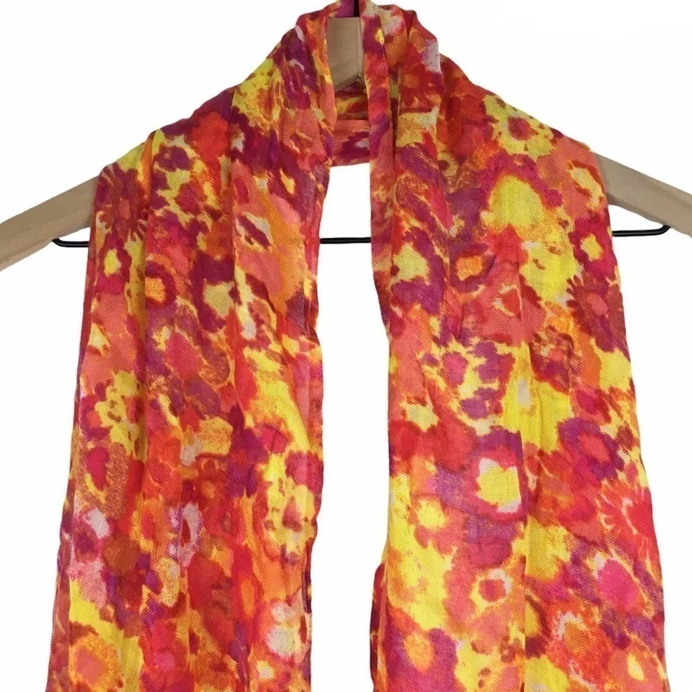 OLD NAVY Scarf Tie Dye Floral Fringe Lightweight Sheer Bright Colors Watercolor